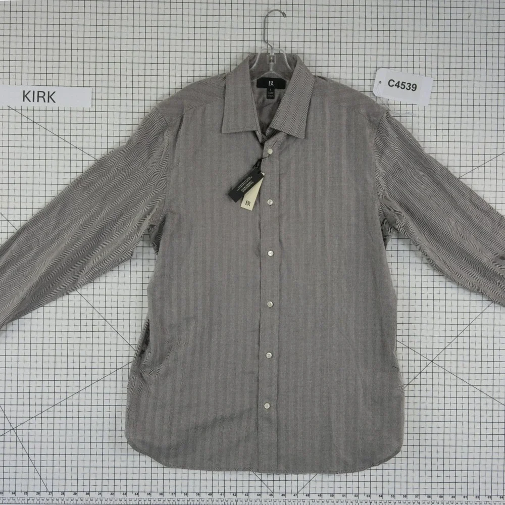 New Banana Republic Cotton Cashmere Button Shirt Men Size Large Gray Herringbone